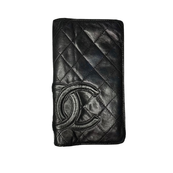 Authentic CHANEL Cambon Black Quilted Lambskin Leather & Black CC Long Wallet - Picture 13 of 16